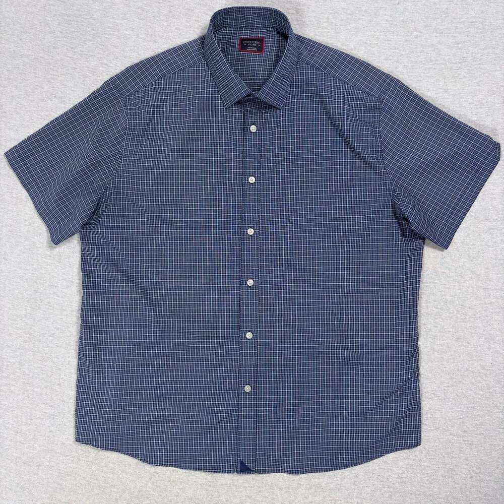 Untuckit Cinelli Style 41080 Navy Check Short Sleeve Button-Up Shirt XL